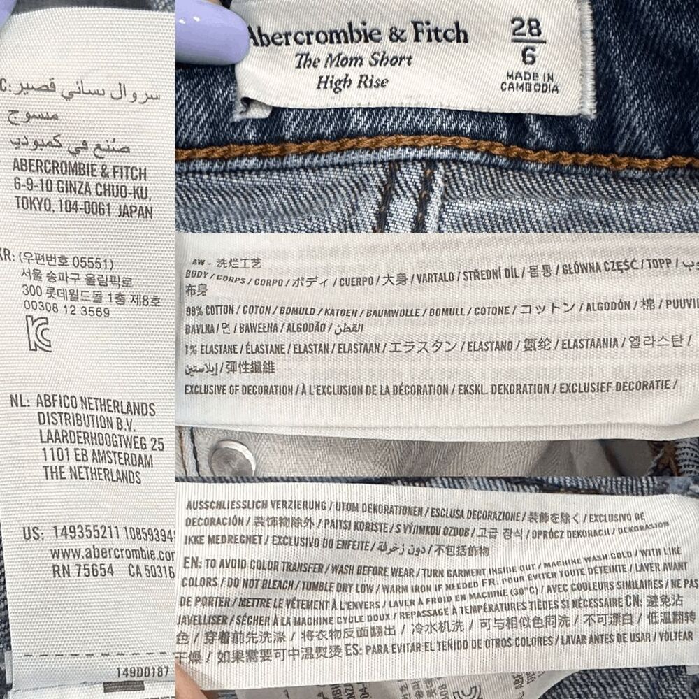 Abercrombie & Fitch The Mom Short High Rise Vent Hem in Medium Dark Blue Sz 28/6 - Picture 5 of 13